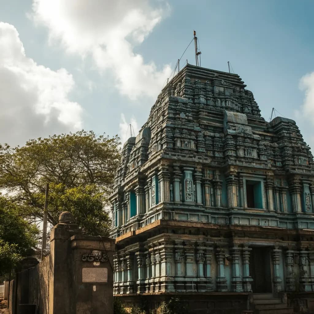 Ancient architecture with golden fields