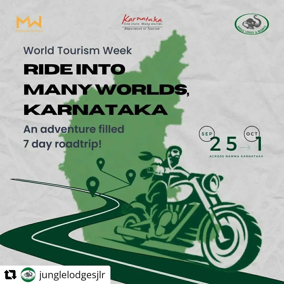 #Repost @junglelodgesjlr with @let.repost 
• • • • • •
Ride into many worlds, Karnataka 
We are happy to announce that we are coming up with an all-new adventure with a 7-day roadtrip in association with @monksonwheels in an attempt to promote adventure travel in Karnataka on the occasion of World Tourism Day 2022 🌎
————————-
This is an invite only event and we would be travelling with some of your most loved travel influencers across the country!! 
@triple_rush @safarnamabynidhi @thevirgocompass @jinal.inamdar

#monksonwheels #expthatmatters #junglelodgesandresorts #karnatakatourism #karnatakafocus #Junglelodges #JLR #roadtrip #roadtripkarnataka #wildlife #bikers #weekend